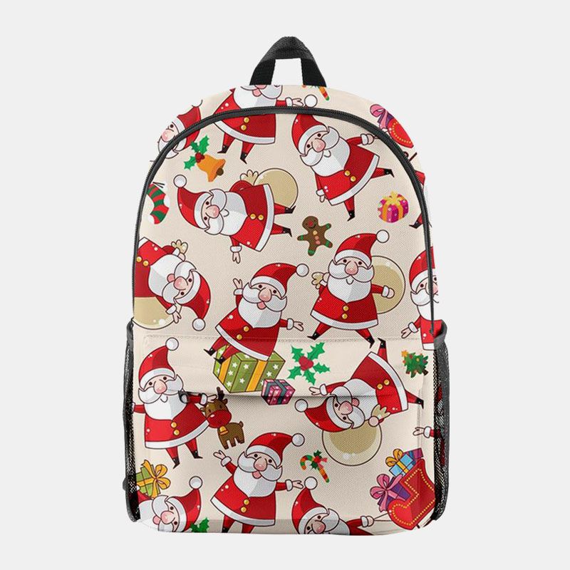 Vrouwen Kerst Feestelijke Driedimensionale Elanden Kerstman Print Casual Universele Schooltas Rugzak