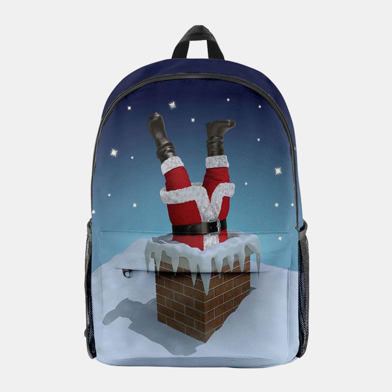 Vrouwen Kerst Feestelijke Driedimensionale Elanden Kerstman Print Casual Universele Schooltas Rugzak