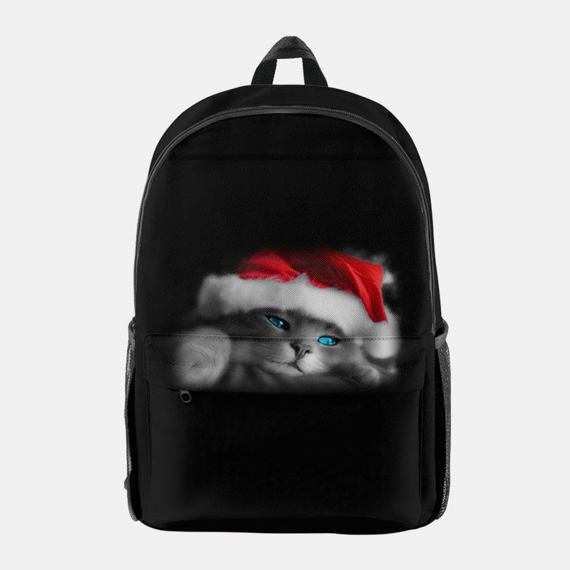 Vrouwen Kerst Feestelijke Driedimensionale Elanden Kerstman Print Casual Universele Schooltas Rugzak