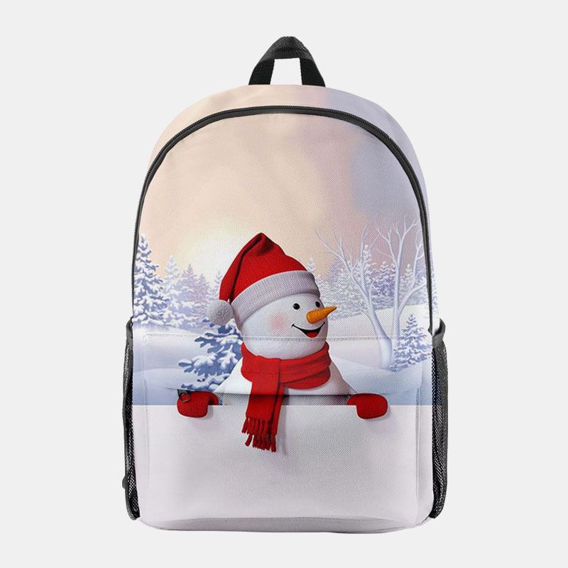 Vrouwen Kerst Feestelijke Driedimensionale Elanden Kerstman Print Casual Universele Schooltas Rugzak