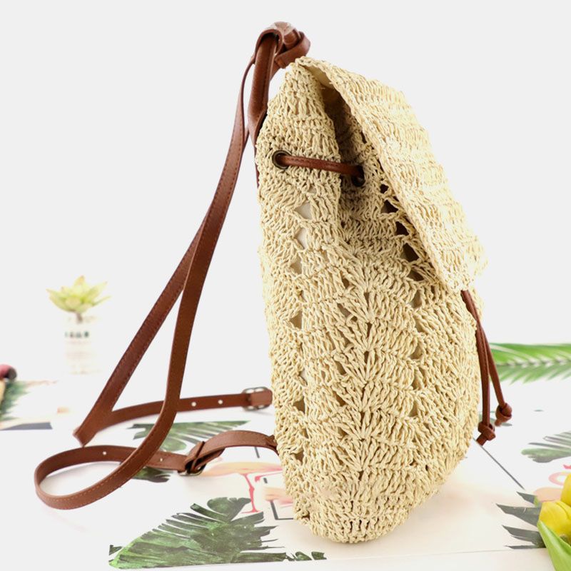 Vrouwen Mori-serie String Strozak Geweven Tas Voor Tweeërlei Gebruik Retro Strandtas Rugzak