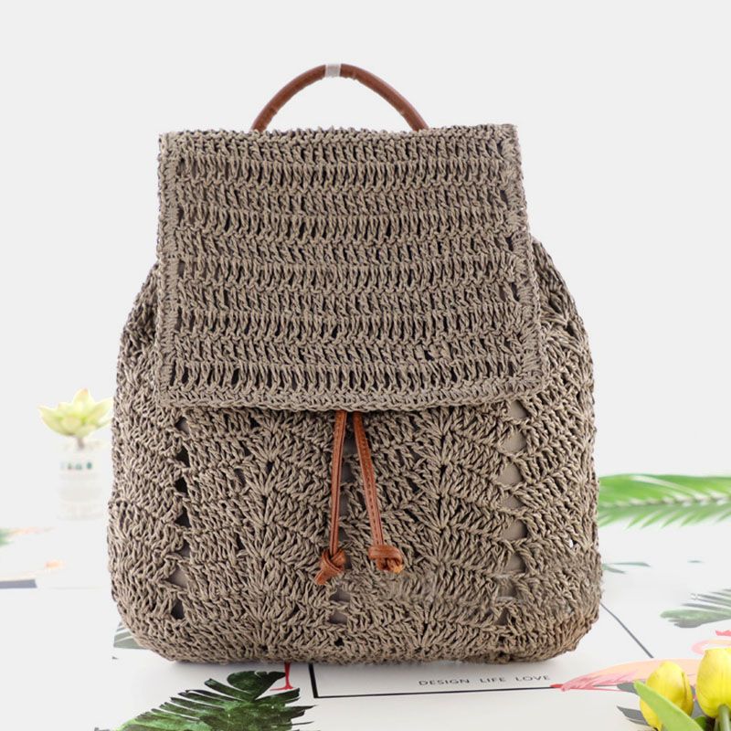 Vrouwen Mori-serie String Strozak Geweven Tas Voor Tweeërlei Gebruik Retro Strandtas Rugzak